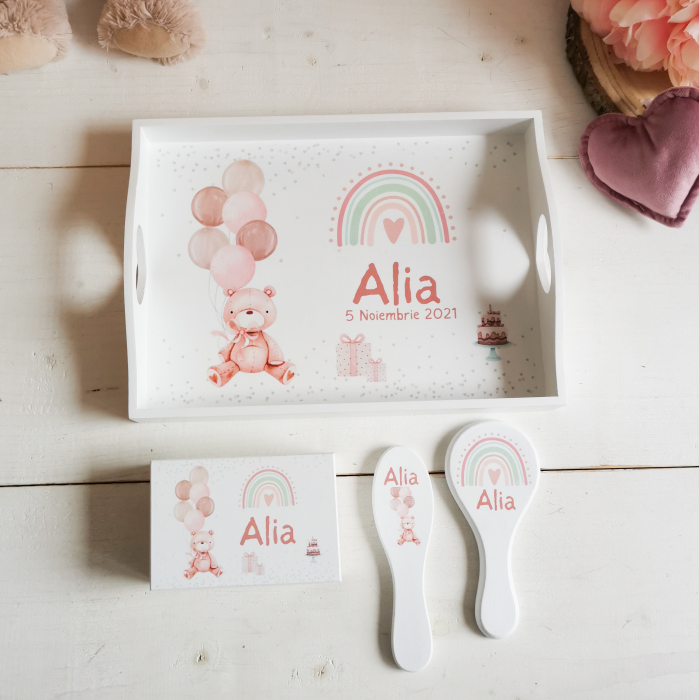 Teddy Bear - Set prima aniversare | tava mot, cutiuta mot, perie si oglinda [2]