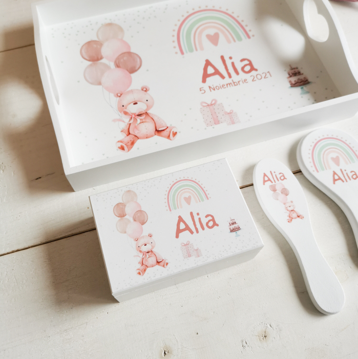 Teddy Bear - Set prima aniversare | tava mot, cutiuta mot, perie si oglinda [6]