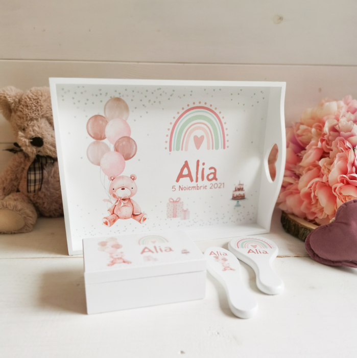 Teddy Bear - Set prima aniversare | tava mot, cutiuta mot, perie si oglinda [4]