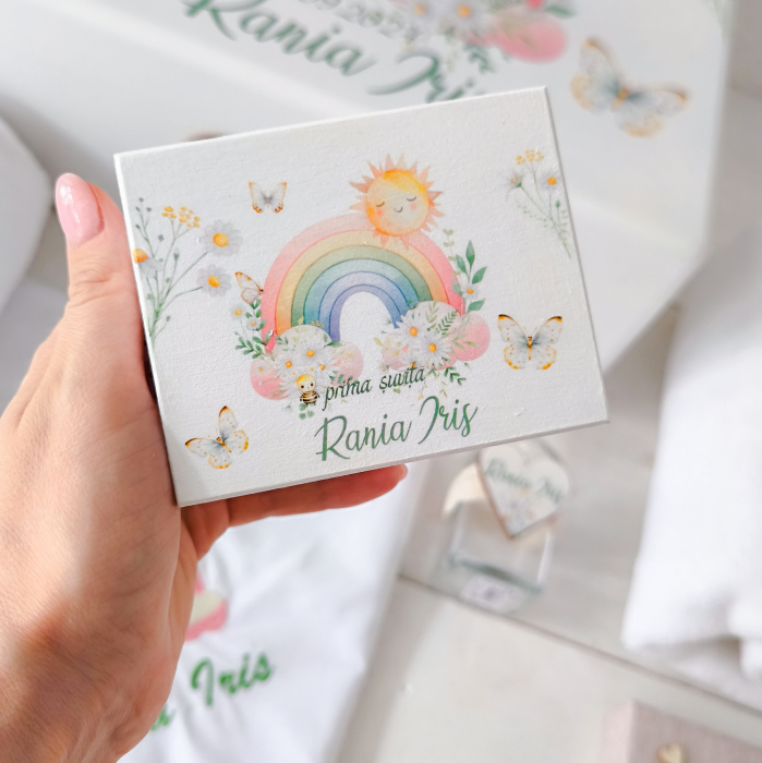 Trusou botez Curcubeu | Personalizat in cutie lemn [2]