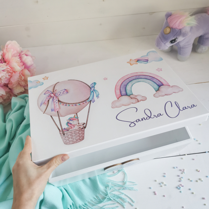 Unicornul Magic - Cutie personalizata trusou botez | Cutie de pastrat amintiri [5]