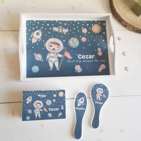 Seturi pentru baieti - Astronaut - Tava mot baiat | Tava mot personalizata | Set prima aniversare