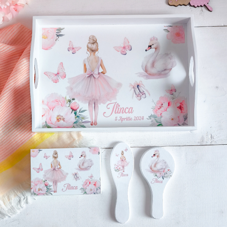 Seturi pentru fetite - Balerina si Lebada - Tavita mot personalizata