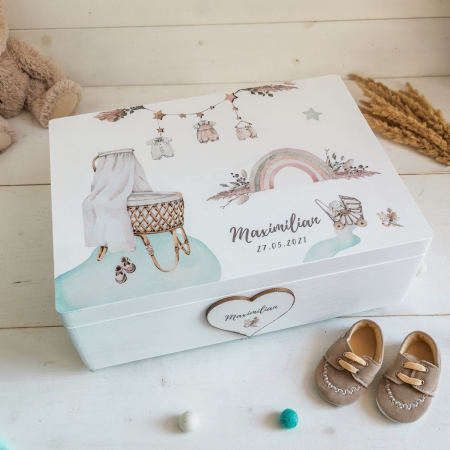 Botez - Boho Nursery Boy - Cutie personalizata pentru amintiri sau trusoul de botez