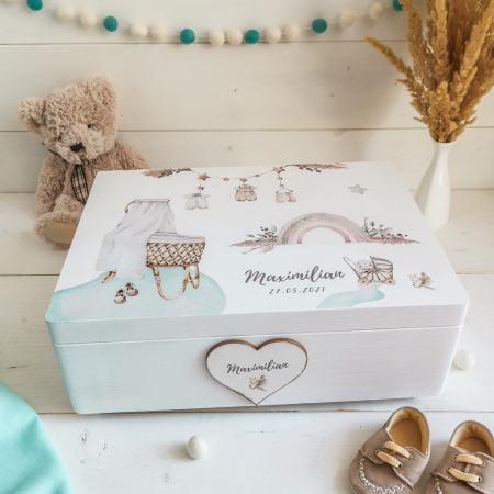 Boho Nursery Boy - Cutie personalizata pentru amintiri sau trusoul de botez [1]