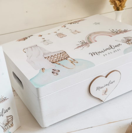 Boho Nursery Boy - Cutie personalizata pentru amintiri sau trusoul de botez [3]