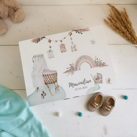 Boho Nursery Boy - Cutie personalizata pentru amintiri sau trusoul de botez [2]