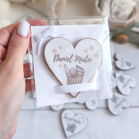 Boho Nursery - Marturie botez - Inima lemn personalizata cu magnet [1]