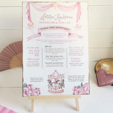 Accesorii prima aniversare - Carusel | Tablou personalizat din lemn | Milestone Board