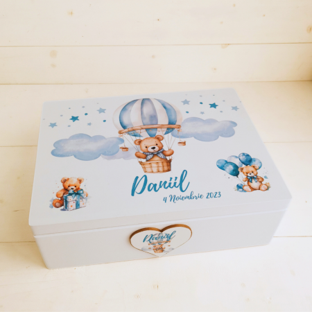 Cloudy Bear - Cutie trusou botez | Cutie cu amintiri personalizata Cloudy Bear - Cutie trusou botez | Cutie cu amintiri personalizata