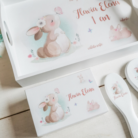 Cute Bunny - Set prima aniversare | tava mot, cutie mot, perie si oglinda [2]