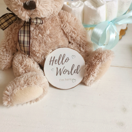 Decoratiune rotunda din lemn Hello World [4]