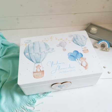 Cutie trusou botez / amintiri - Dreamy Boy Albastru - Cutie trusou botez | Cutie cu amintiri personalizata