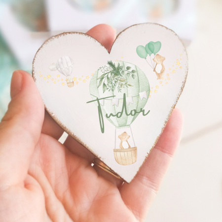 Marturii - Dreamy Boy - Marturie botez - Inima lemn personalizata cu magnet