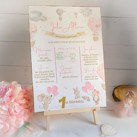 Accesorii prima aniversare - Dreamy Girl| Tablou personalizat din lemn | Milestone Board