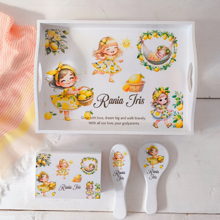 Seturi pentru fetite - Fetita cu Lamai - Tavita mot fetita | set 1 an