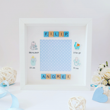 Scrabble Baby Boy - Rama foto personalizata cu nume format din litere scrabble [3]