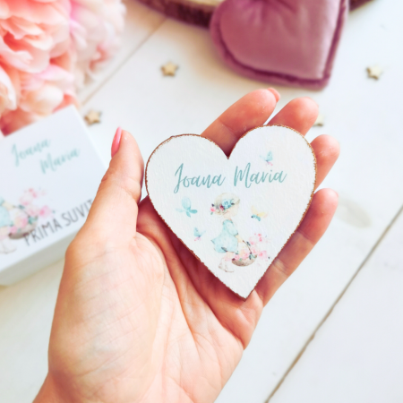 Little Girl - Marturii botez - Inima lemn personalizata cu magnet [2]