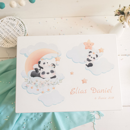 Panda - Panda - Cutie personalizata trusou botez | Cutie de pastrat amintiri