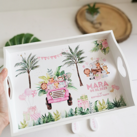 Safari Party - Safari Party Roz - Tavita mot personalizata | set aniversare 1 an