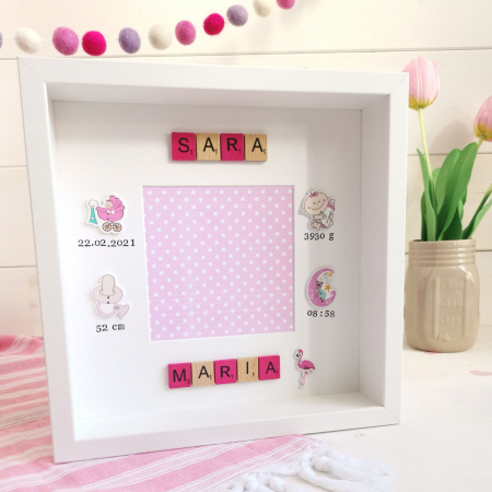 Scrabble Baby Girl Fucsia - Rama foto personalizata [3]