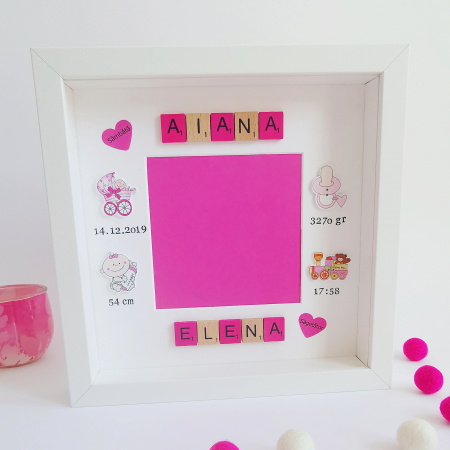 Camera copii - Scrabble Baby Girl Fucsia - Rama foto personalizata