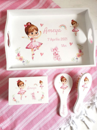 Colectii Prima Aniversare - Set 1 an Balerina - tava, cutie mot, perie si oglinda