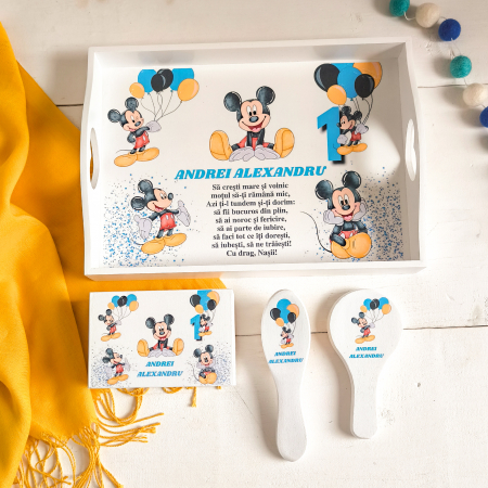 Seturi pentru baieti - Soricelul Celebru Mickey - Tavita Mot Personalizata | Set prima aniversare