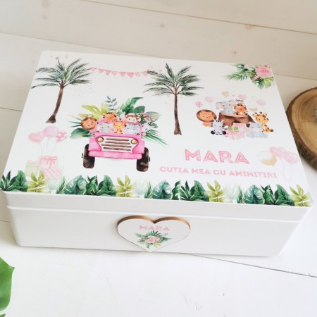 Safari Party Roz - Cutie trusou botez | Cutie cu amintiri personalizata [1]