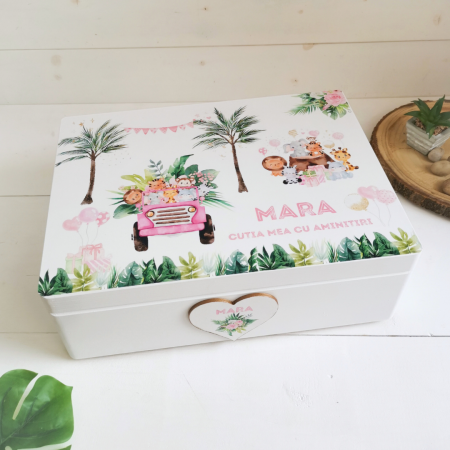 Cutie trusou botez / amintiri - Safari Party Roz - Cutie trusou botez | Cutie cu amintiri personalizata