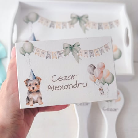 Tavita mot - Set 1 an personalizat format din tava mot, cutiuta mot, perie si oglinda | Colectia Catelus [2]