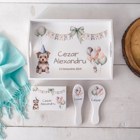 Tavita mot - Set 1 an personalizat format din tava mot, cutiuta mot, perie si oglinda | Colectia Catelus [1]