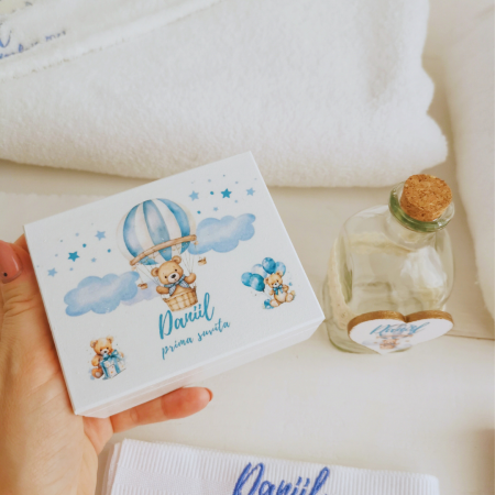 Trusou botez Cloudy Bear | Personalizat in cutie lemn [5]