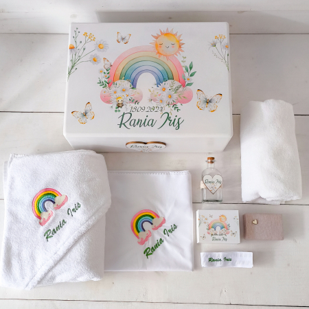 Trusou botez - Trusou botez Curcubeu | Personalizat in cutie lemn