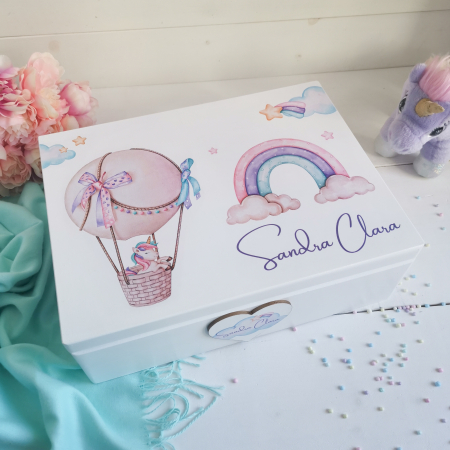 Cutie trusou botez / amintiri - Unicornul Magic - Cutie personalizata trusou botez | Cutie de pastrat amintiri