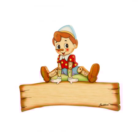 PLACUTE NUME - Placuta nume Pinocchio Saritor din lemn Bartolucci
