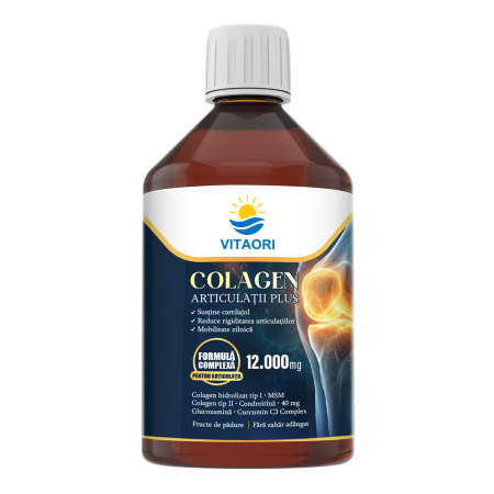 Suplimente Alimentare Premium - Colagen VitaOri Articulatii Plus - Colagen lichid concentrat, 12.000mg colagen tip 1 si 40mg colagen tip 2. Flacon 500ml. Sustine sanatatea articulatiilor, reducerea inflamatiilor si durerii reumatice, refacerea muschilor si ligamentelor