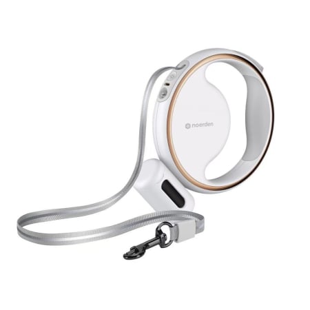 Pet Tech - Lesa caine retractabila Noerden Lumi Leash  lumina led, compartiment pentru punga, alb