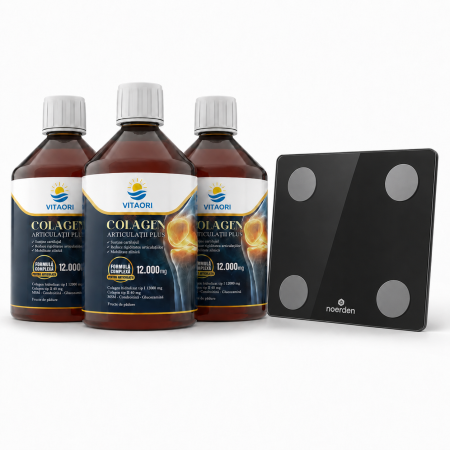 Cantare smart - Pachet 3 X Colagen VitaOri Articulatii Plus - Colagen lichid concentrat, 12.000mg colagen tip 1 si 40mg colagen tip 2. Flacon 500ml. Sustine sanatatea articulatiilor, reducerea inflamatiilor si durerii reumatice, refacerea muschilor si ligamentelor