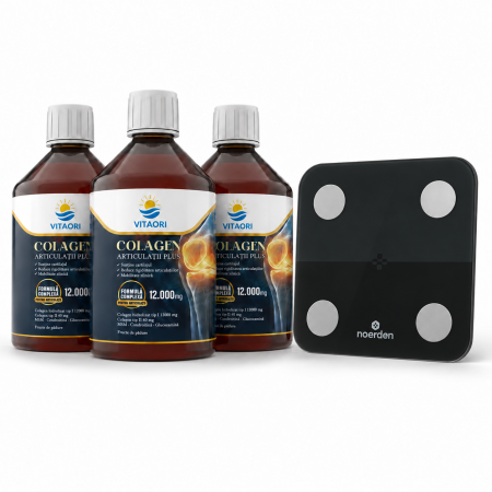 Cantare smart - Pachet 3 X Colagen VitaOri Articulatii Plus - Colagen lichid concentrat, 12.000mg colagen tip 1 si 40mg colagen tip 2. Flacon 500ml. Sustine sanatatea articulatiilor, reducerea inflamatiilor si durerii reumatice, refacerea muschilor si ligamentelor