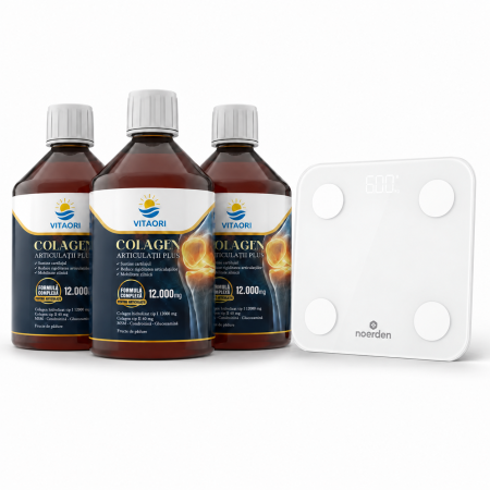 Cantare smart - Pachet 3 X Colagen VitaOri Articulatii Plus - Colagen lichid concentrat, 12.000mg colagen tip 1 si 40mg colagen tip 2. Flacon 500ml. Sustine sanatatea articulatiilor, reducerea inflamatiilor si durerii reumatice, refacerea muschilor si ligamentelor