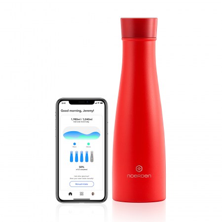 Sticla reutilizabila termos Noerden LIZ Smart Antibacteriană cu sterilizare UV 480ml, 480 ml, Roșie