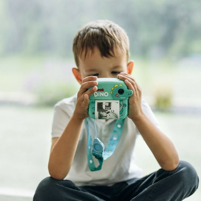 Aparat foto copii cu printare instant, Free2Play, Camere duale fata-spate, Cadre distractive, Cu 6 filtre, Dino [12]