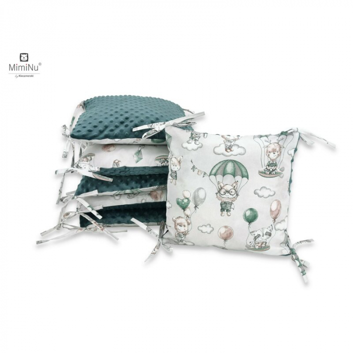 Aparatoare pentru patut, MimiNu, Cu 6 pernute, Cu fermoar, Cu husa lavabila, Pentru patut 120X60 cm, Din bumbac si tesatura pufoasa Minky, Materiale certificate Oeko Tex Standard 100, Minky Parachutes [1]