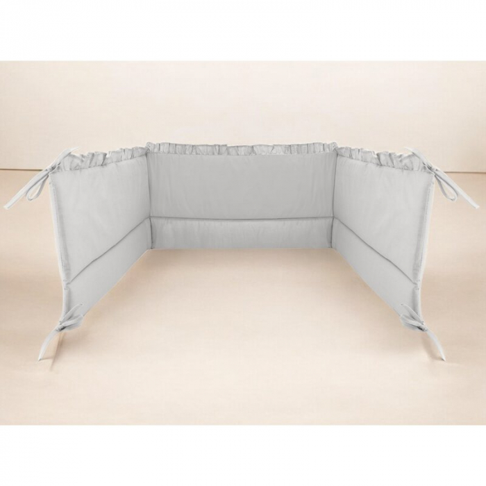 Aparatoare pentru patut, MimiNu, Cu volanase, Din bumbac certificat Oeko Tex Standard 100, 180x30 cm, Cu panglici, Colectia Royal,Grey [2]
