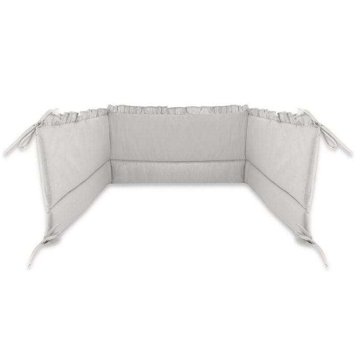 Aparatoare pentru patut, MimiNu, Cu volanase, Din bumbac certificat Oeko Tex Standard 100, 180x30 cm, Cu panglici, Colectia Royal,Grey [3]