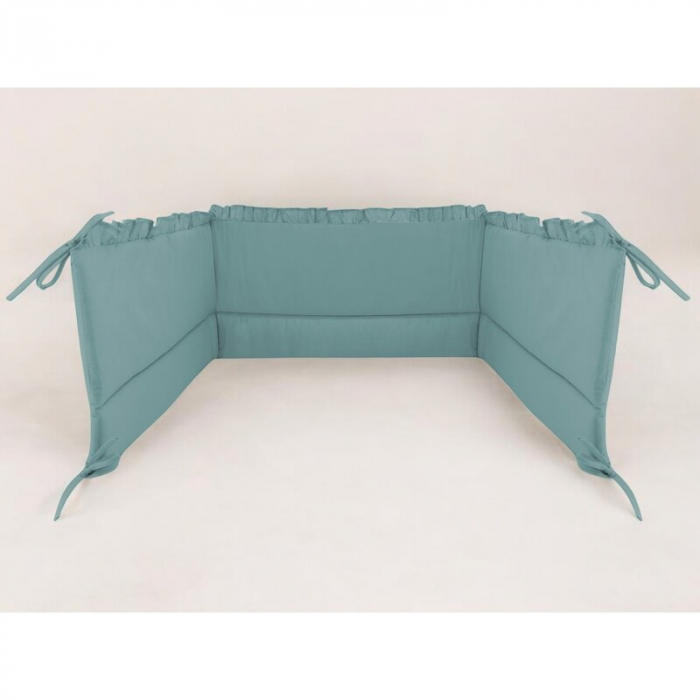Aparatoare pentru patut, MimiNu, Cu volanase, Din bumbac certificat Oeko Tex Standard 100, 180x30 cm, Cu panglici, Colectia Royal, Nepal Green [2]
