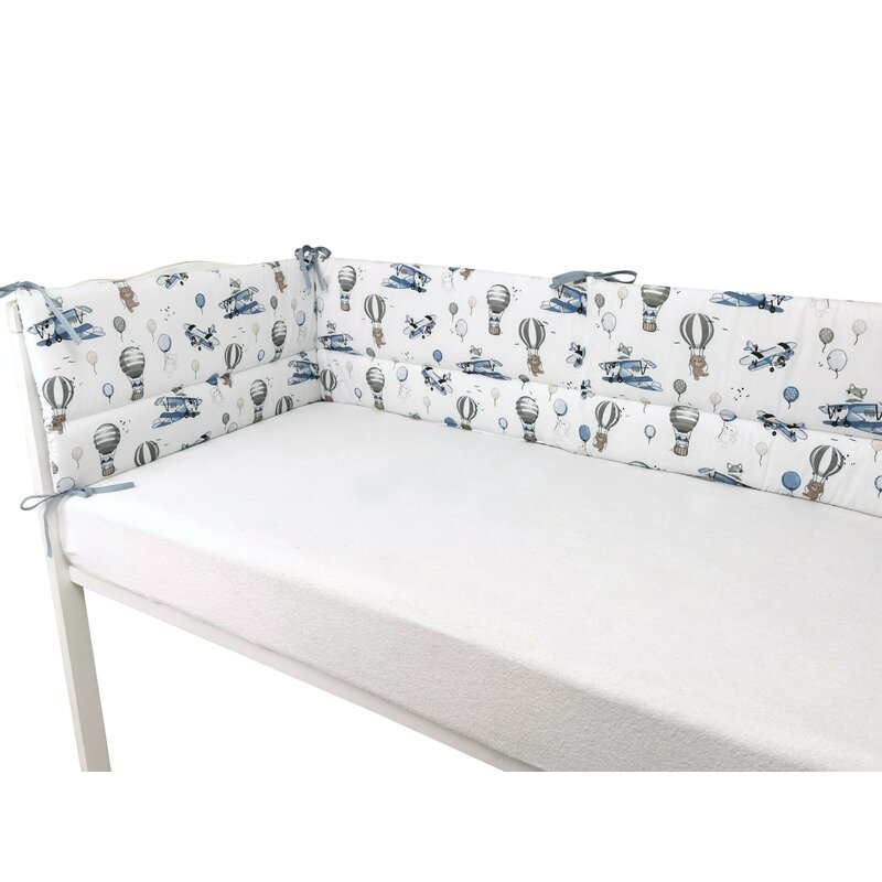 Aparatoare pentru patut, MimiNu, Din bumbac certificat Oeko Tex Standard 100, 180x30 cm, Cu panglici, Blue Plane [3]