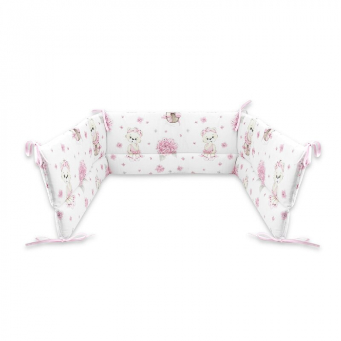 Aparatoare pentru patut, MimiNu, Din bumbac certificat Oeko Tex Standard 100, 180x30 cm, Cu panglici, Design, Pink Ballerina [1]