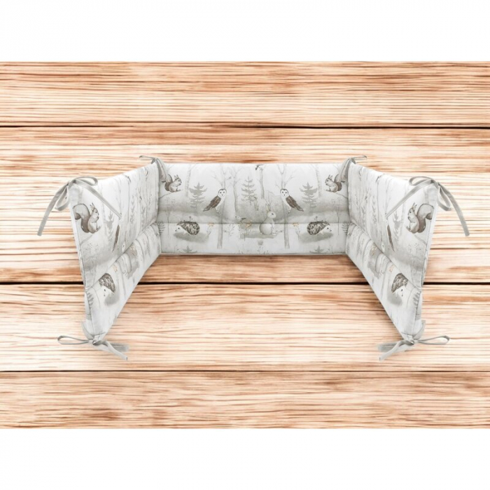 Aparatoare pentru patut, MimiNu, Din bumbac certificat Oeko Tex Standard 100, 180x30 cm, Cu panglici, Design, Woodland [2]